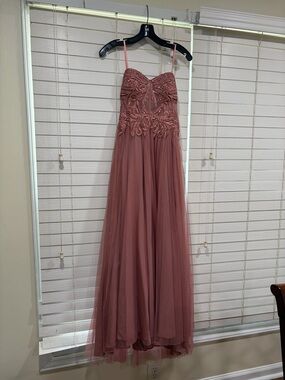 Blondie Nites Dusty Rose Beaded Chiffon Prom Dress
